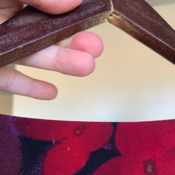 Lauren Ralph Lauren Opera Red Floral Ruched Dress Sz.10 V- neck Cross Over Knit - Picture 11 of 15